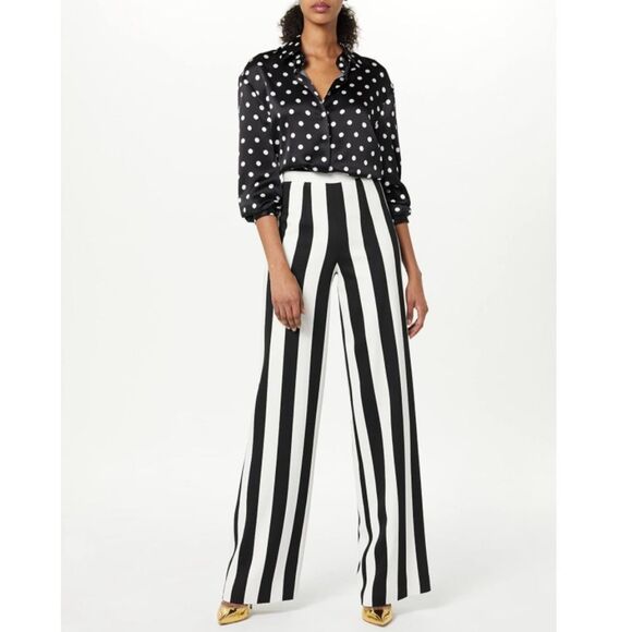 Sergio Hudson Polka Dot Silk Charmeuse Button-Up Blouse, NWT, Black-White XL - Picture 13 of 13